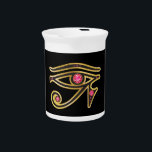Ruby Eye of Ra in Gold Pitcher<br><div class="desc">Beautiful and elegant "Eye of Ra" symbol from ancient Egypt, the symbol of their diety. Gold channels set with beautiful precious stones, perfect for any fan of Egyptian art. Change the background color by going to Customize it, then Edit, then down to Background, where you can choose from many different...</div>
