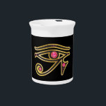 Ruby Eye of Ra in Gold Pitcher<br><div class="desc">Beautiful and elegant "Eye of Ra" symbol from ancient Egypt, the symbol of their diety. Gold channels set with beautiful precious stones, perfect for any fan of Egyptian art. Change the background color by going to Customize it, then Edit, then down to Background, where you can choose from many different...</div>