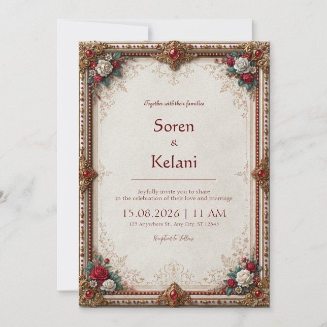 Ruby Floral Baroque Wedding Invitation (Front)