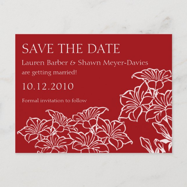 Ruby Floral Outlines Save The Date Postcard (Front)