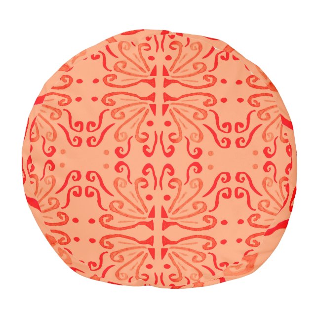 Ruby Floral: Tribal Geometric Pattern. Pouf (Bottom)