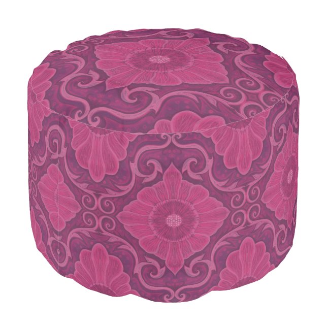 "Ruby flowers” floral arabesque pattern Pouf (Angled Back)