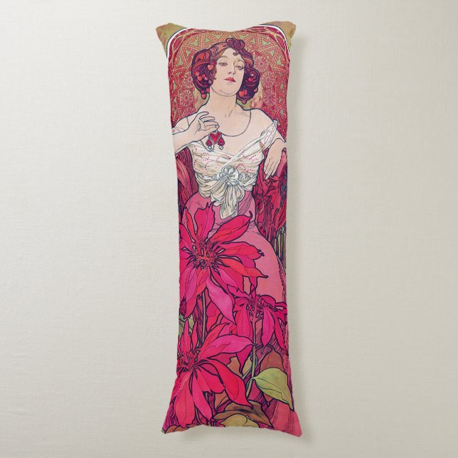 Ruby (Four Jewels), Alphonse Mucha Body Pillow (Front Vertical)