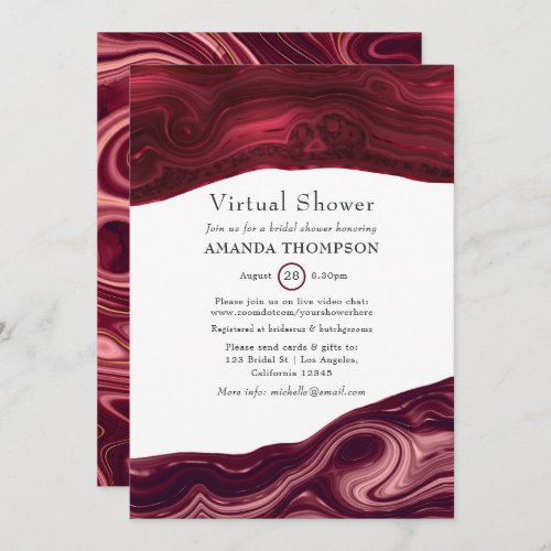 Ruby Garnet and Gold Strata Agate Virtual Shower Invitation