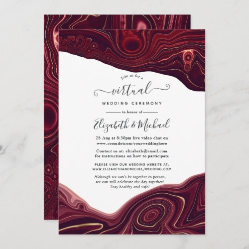 Ruby Garnet and Gold Strata Agate Virtual Wedding Invitation