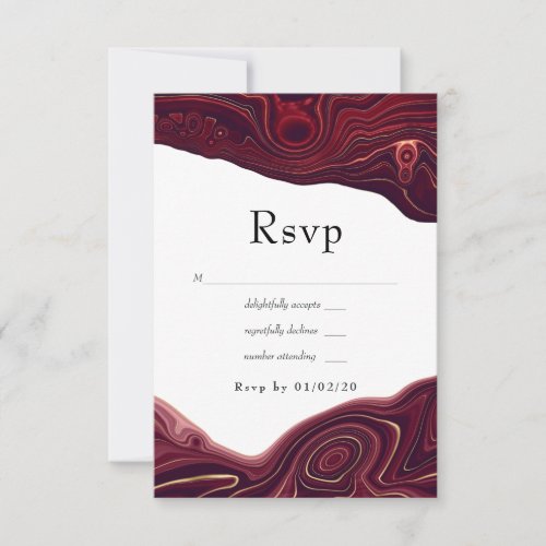 Ruby Garnet and Gold Strata Agate Wedding RSVP Card