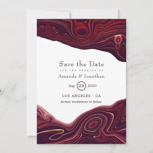 Ruby Garnet and Gold Strata Agate Wedding Save The Date