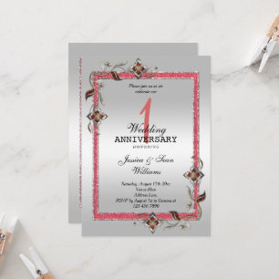 Ruby Gem, Glitter & Silver 1st Wedding Invitation