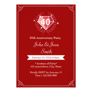 Ruby Gems 40th Wedding Anniversary Party Invites