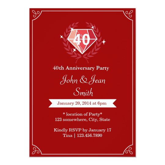 Ruby Gems 40th  Wedding  Anniversary  Party Invites  Zazzle com