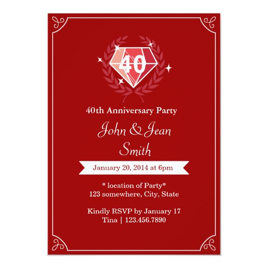  Ruby  Gems 40th Wedding  Anniversary  Party Invites  Zazzle com