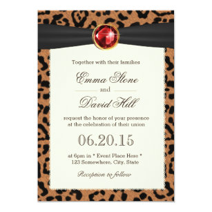 Leopard Wedding Invitations Zazzle Ruby Gemstone Black Ribbon Leopard Print Wedding Invitation