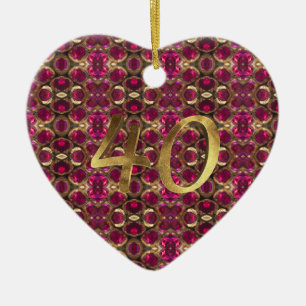Ruby Gemstone Pattern 40th Wedding Anniversary Ceramic Ornament