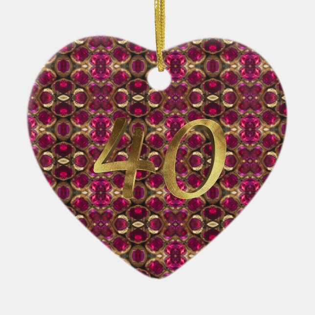 Ruby Gemstone Pattern 40th Wedding Anniversary Ceramic Ornament (Front)