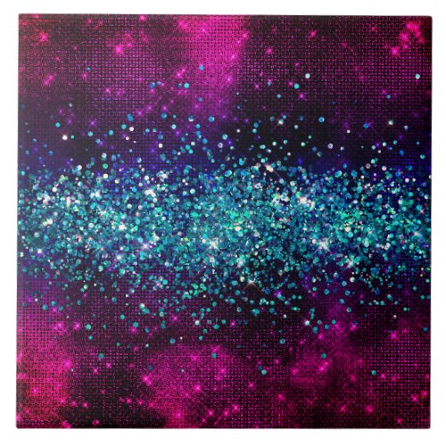 Ruby glamour with mermaid sparkles faux glitter ceramic tile