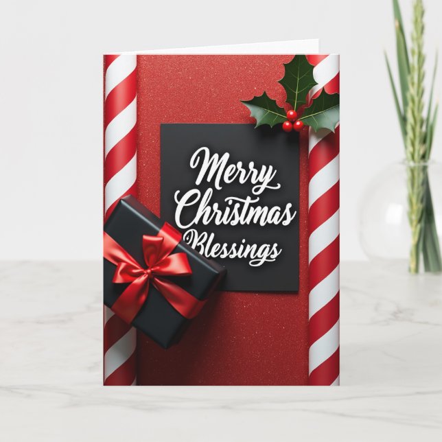 Ruby Glitter Blessings Christmas Card (Front)