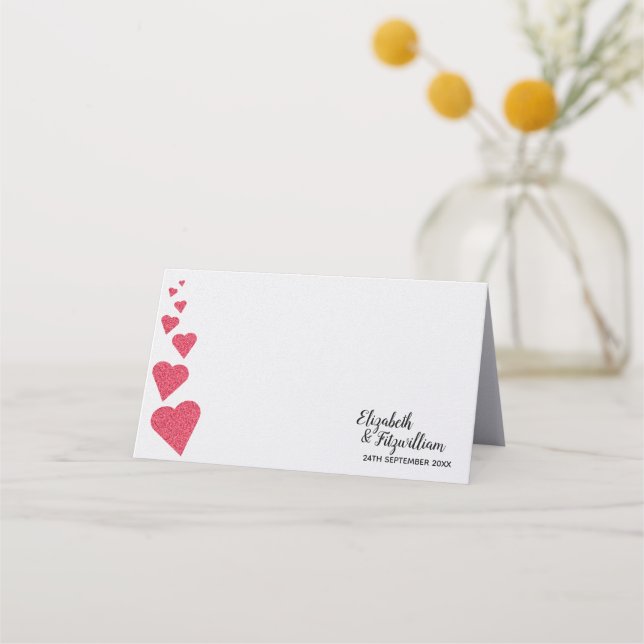 Ruby Glitter Heart Place Card/Escort Card (Front)