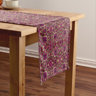Ruby Gold Gemstone Pattern Elegant Chic Long Table Runner