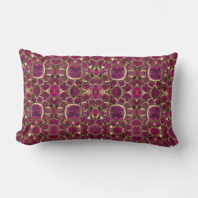 Ruby Gold Gemstone Pattern Elegant Chic Lumbar Pillow (Front)