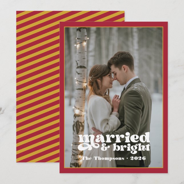 Ruby & Gold Newlyweds Christmas Holiday Card (Front/Back)