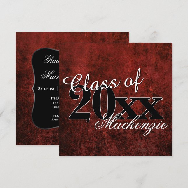 Ruby Grad | Red Garnet Crimson Scarlet Party Theme Invitation (Front/Back)