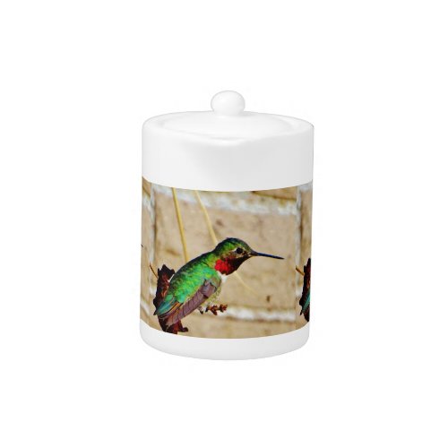 Ruby Green hummingbird Teapot
