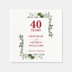 Ruby Greenery Floral 40th Wedding Anniversary Napkins