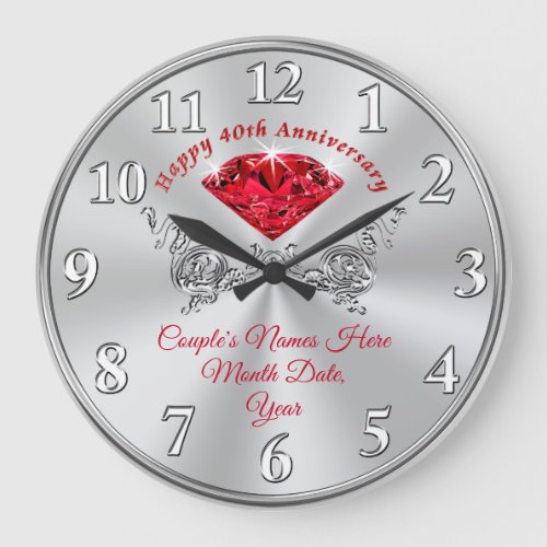 Ruby Happy 40th Anniversary Clock with Your Text