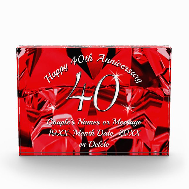 Ruby Happy 40th Anniversary Gifts, Personalized Acrylic Award (Front)