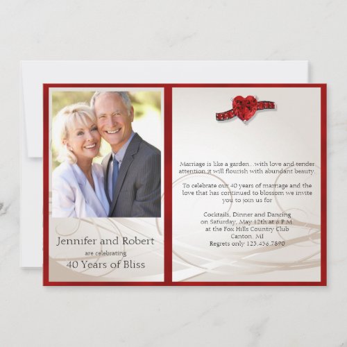 Ruby Heart 40th Wedding Anniversary Invitation