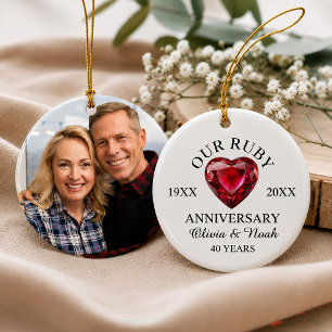 Ruby Heart 40th Wedding Anniversary Personalized Ceramic Ornament