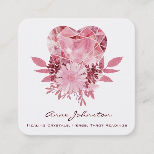 Ruby Heart and Flowers Square Business Card