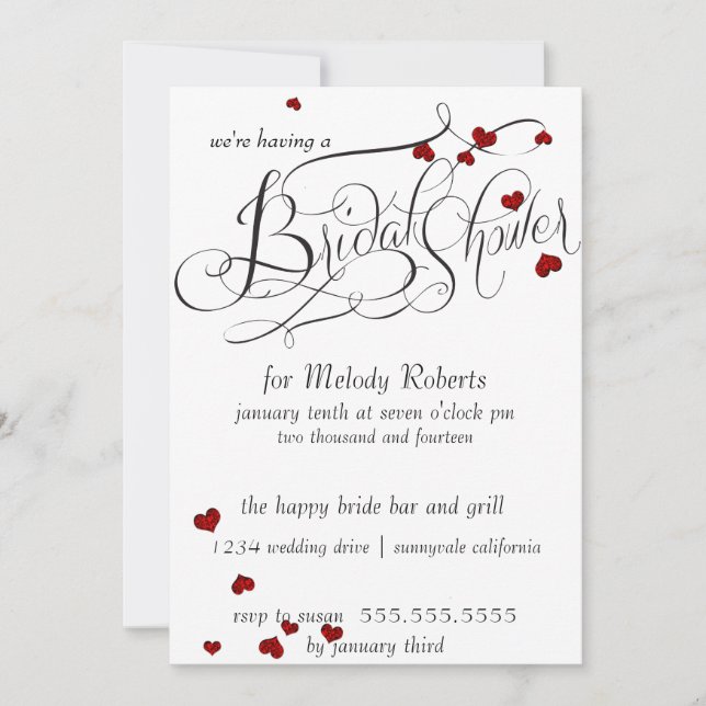 Ruby Heart Confetti Bridal Shower Invitation (Front)