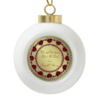 Ruby Heart Gold Christmas Ceramic Ornament