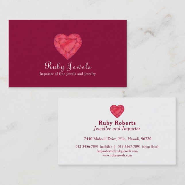 Ruby heart jewel jewelry business card (Front/Back)