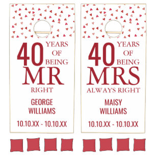Ruby Hearts 40h Anniversary Mr Mrs Right Cornhole Set