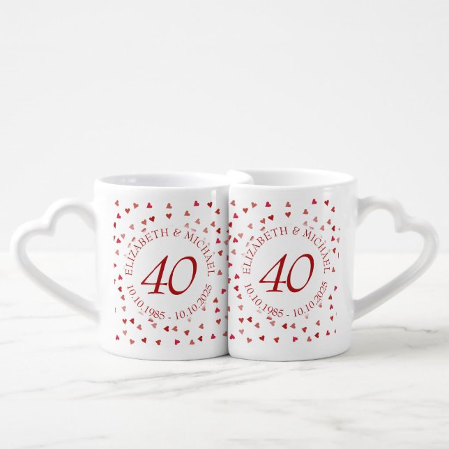 Ruby Hearts Confetti 40th Anniversary Coffee Mug Set (Front Nesting)