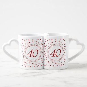 Ruby Hearts Confetti 40th Wedding Anniversary Coffee Mug Set