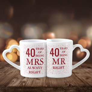 Ruby Hearts Confetti 40th Wedding Anniversary Coffee Mug Set