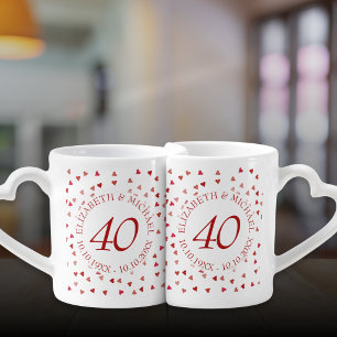 Ruby Hearts Confetti 40th Wedding Anniversary Coffee Mug Set