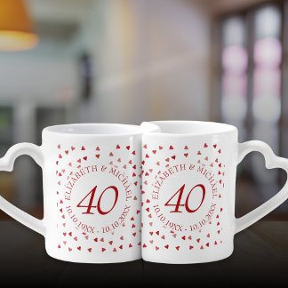 Ruby Hearts Confetti 40th Wedding Anniversary Coffee Mug Set
