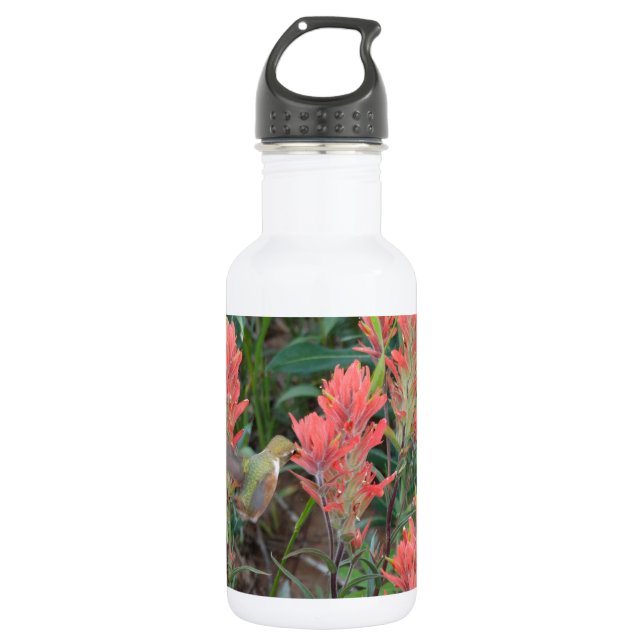 Ruby in Red Flowers Hummingbird Water Bottle (Front)
