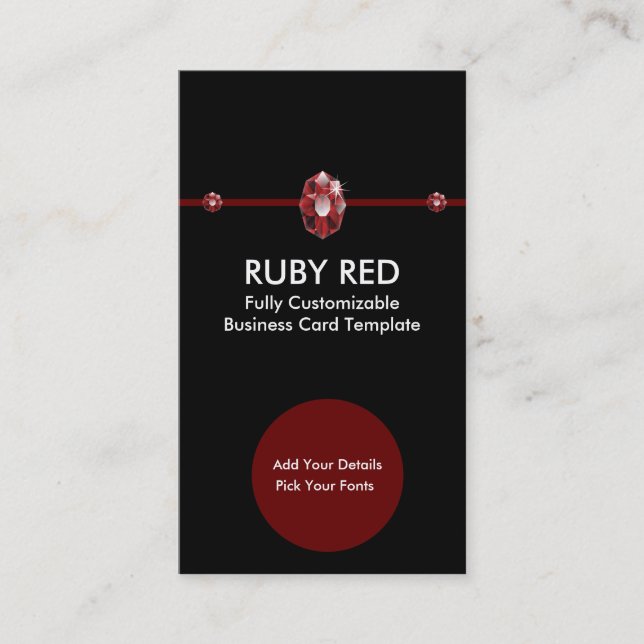Ruby Jewelry - Red Ruby Rhinestone Logo Business Card (Front)