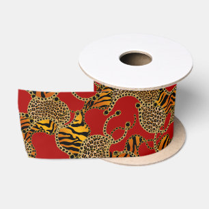 Ruby Leopard Gold Baroque Luxury Satin Ribbon