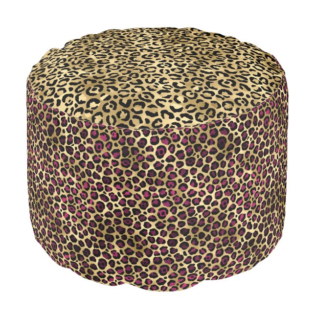 Ruby leopard pattern chic sturdy light weight pouf (Angled Front)