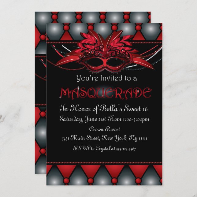 Ruby Masquerade Party Invitations (Front/Back)