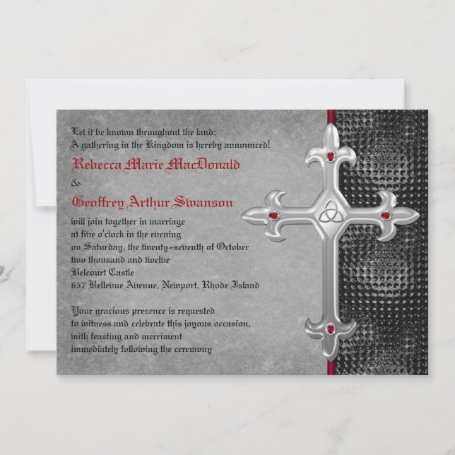 Ruby Medieval Celtic Cross Wedding Invitation (Front)