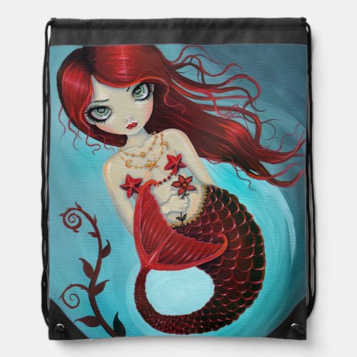 Ruby Mermaid Fantasy Art Drawstring Bag