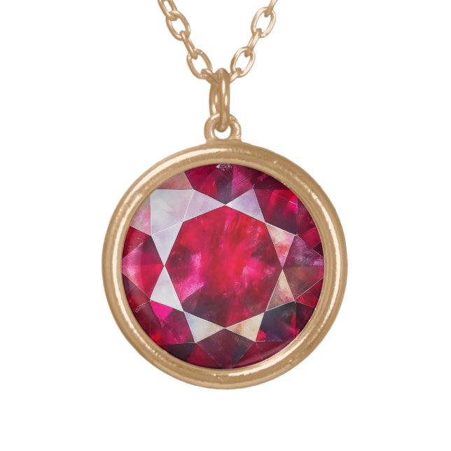 Ruby Natural Gemstone Pattern Gold Plated Necklace (Front)