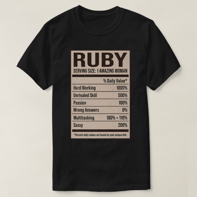 Ruby Nutrition Facts Name Nickname Alias Title Fri T-Shirt (Design Front)